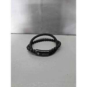 Black Beaded & Braided Leather Bracelet Matthew 28:20 Bible Verse 8.5”